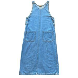 Vintage 90s Midi Denim Dress L Blue Sleeveless Button Cottagecore Prairie Grunge